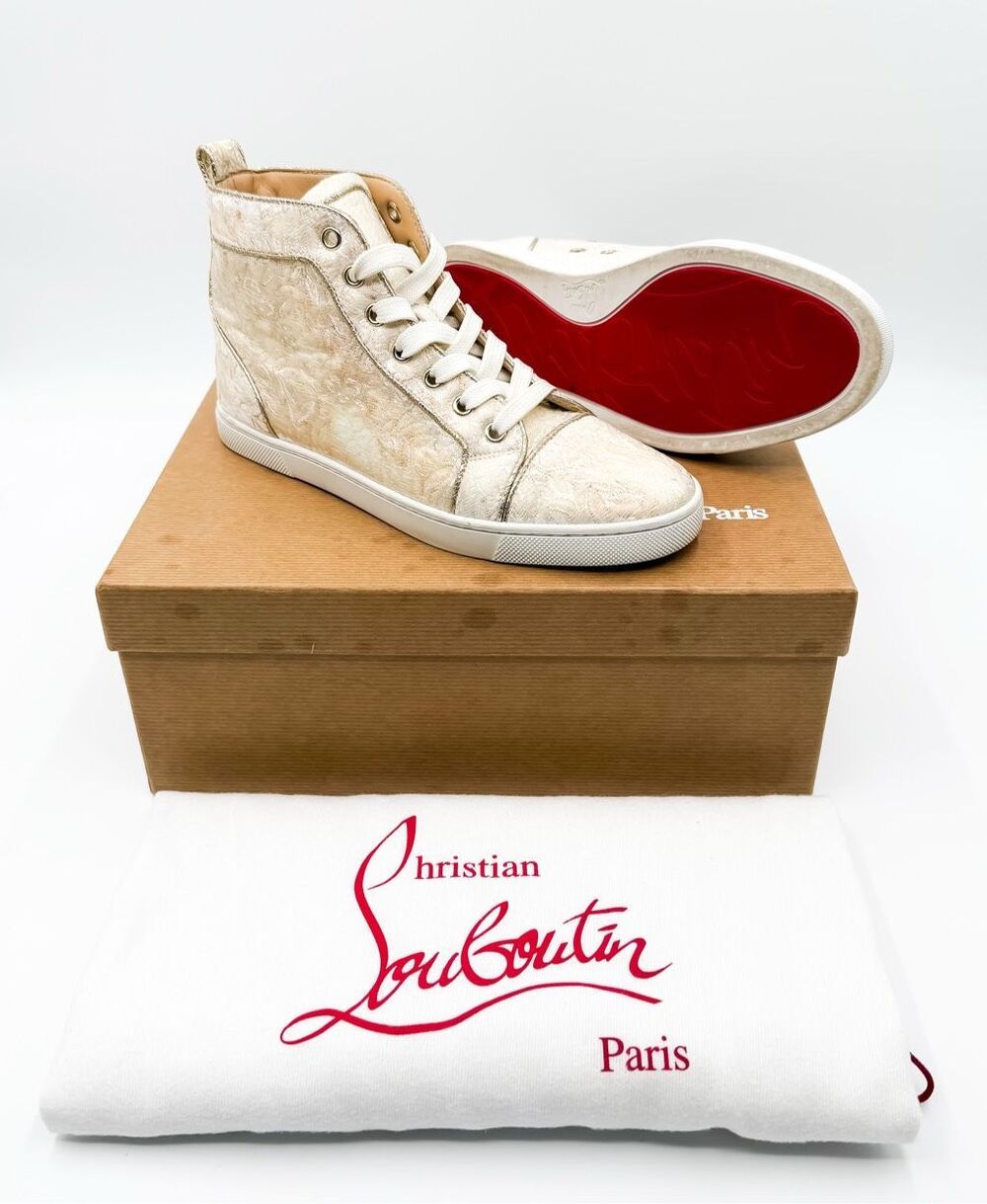 Christian Louboutin Bip Bip Orlato High Top White Floral Sneakers EU 37 US 7